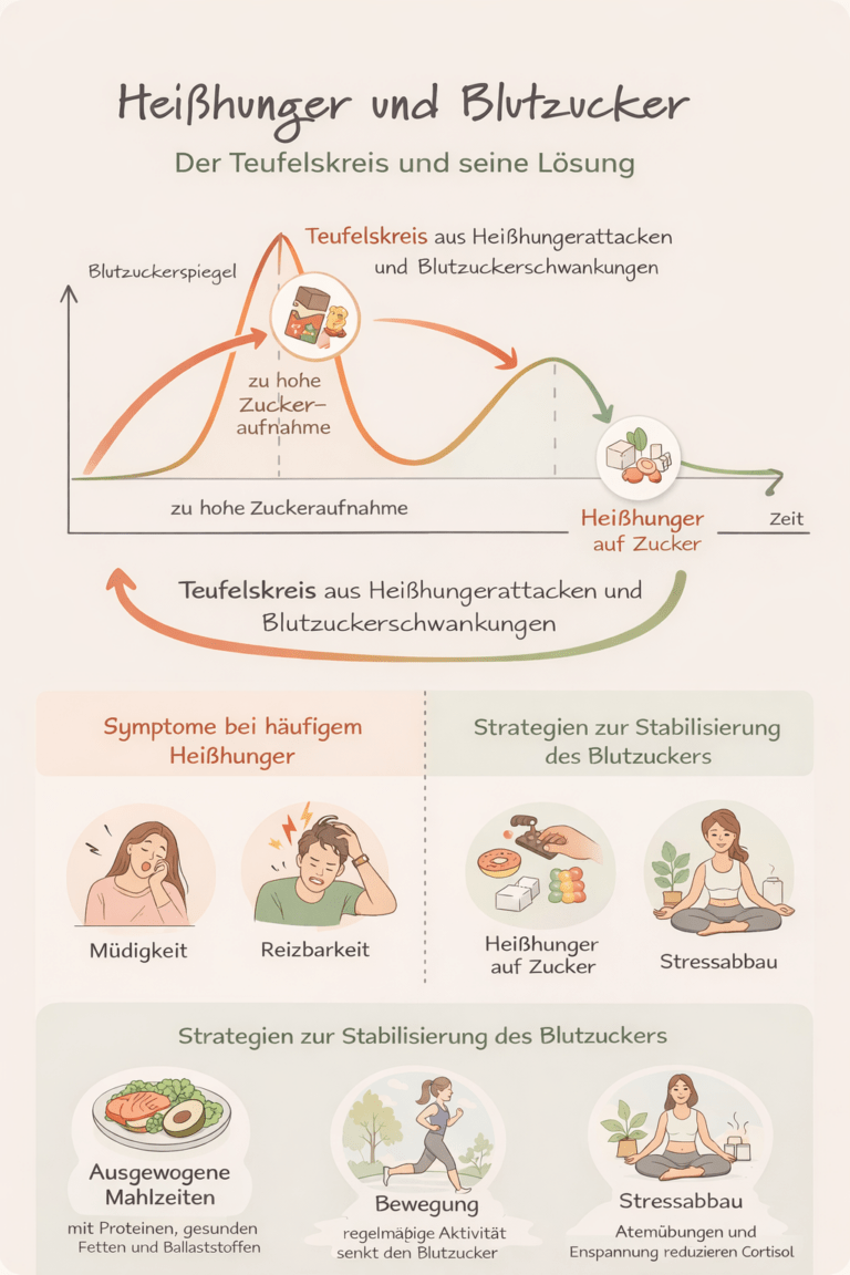 Infografik Heißhunger und Blutzuckerschwankungen ein Teufelskreis