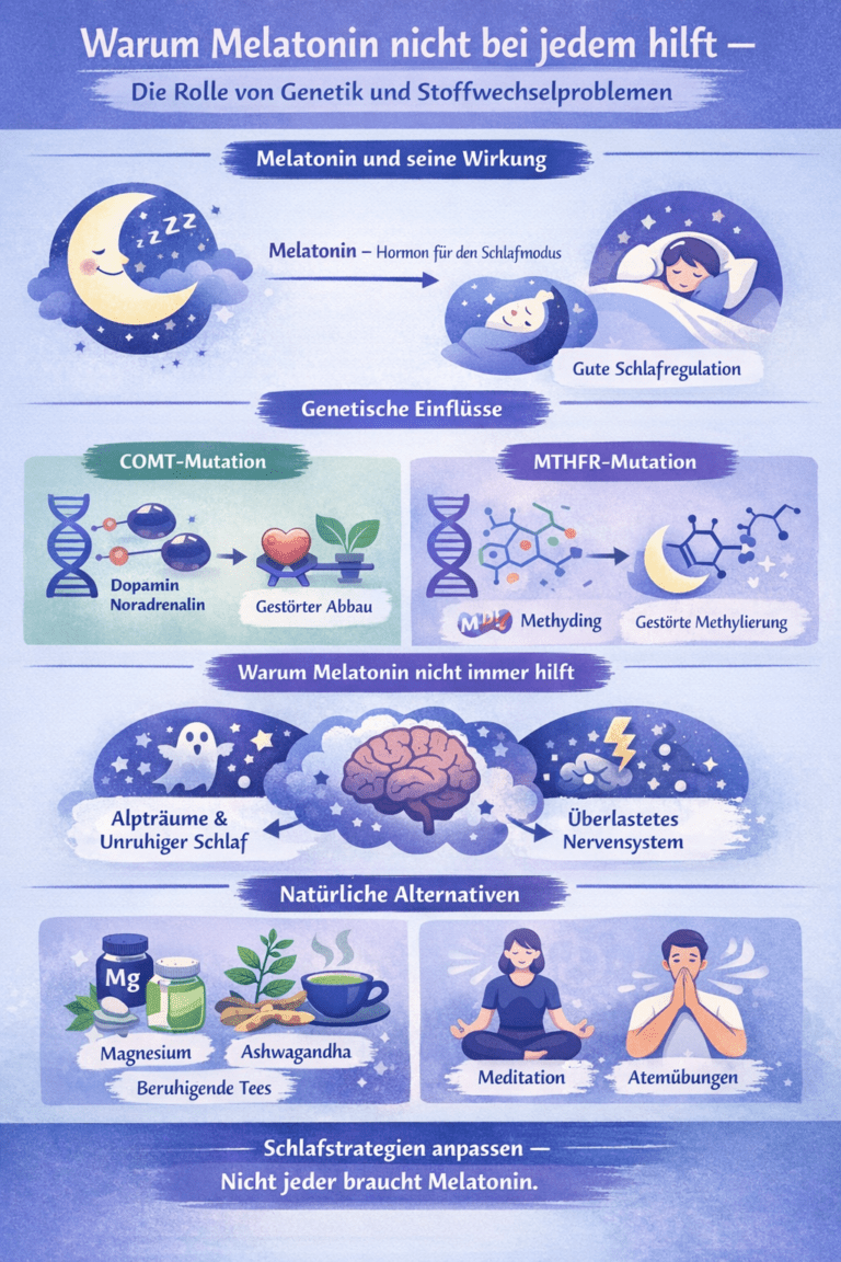 Darstellung warum Melatonin nicht jedem hilft (zum Beispiel bei COMT oder MTHFR Mutation)
