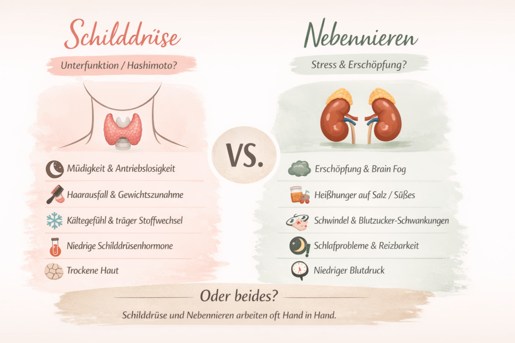 Vergleich Symptome Schilddrüse und Nebennieren